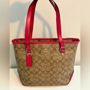 Coach Purse Gallery Tote Tan and Pink